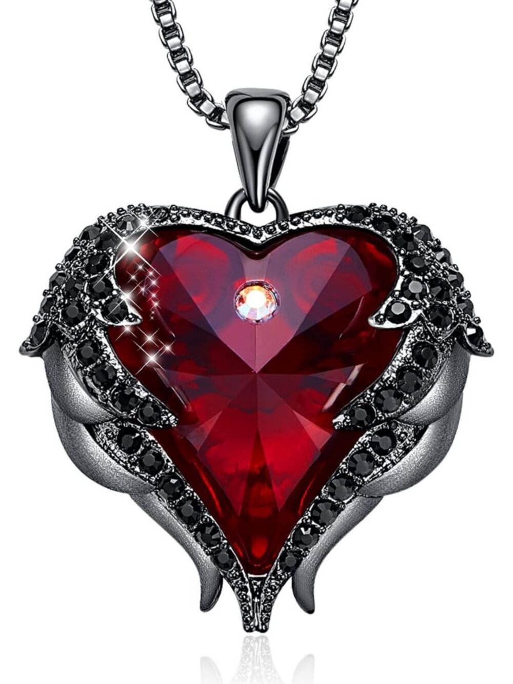 Angel Wings Heart Birthstone Pendant Necklace - Perfect Gift for Women